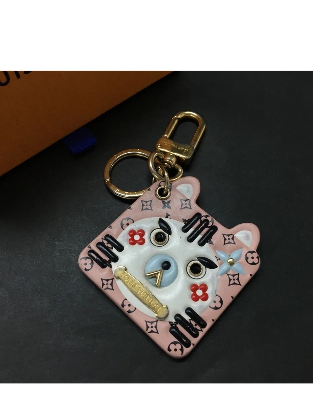 Louis Vuitton Pink Cat Face Key Holder with Gold Hardware